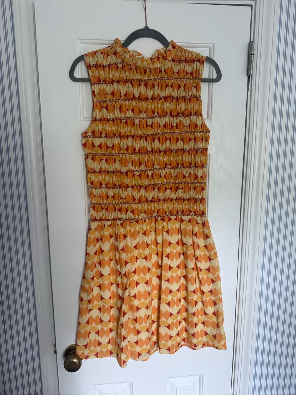 Maria de la Orden Multi-Tone Geometric Smocked Waist Dress - Yellow & Orange